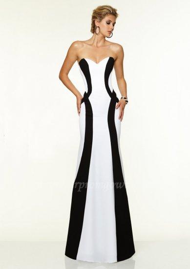 Wedding - 2015 Mori Lee 97139 White and Black Strapless Satin Prom Gowns