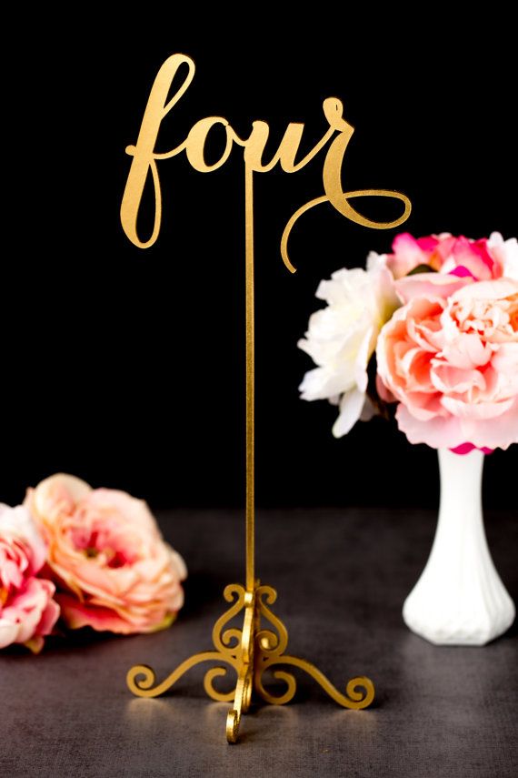 Wedding - Gold Wedding Table Numbers - Freestanding With Base- Soirée Collection