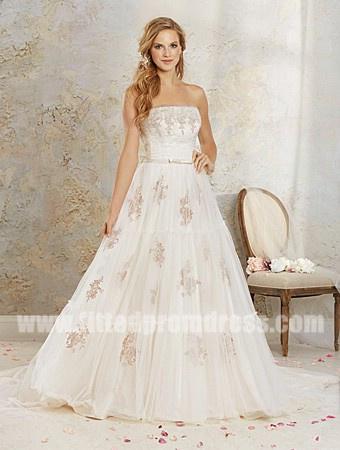 زفاف - Alfred Angelo 8537 Strapless Lace Applique Wedding Gowns