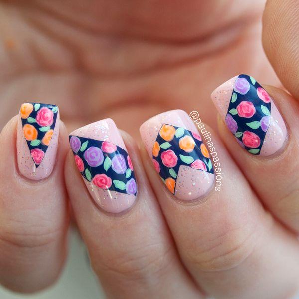 زفاف - Geometric Shaped Floral Nails