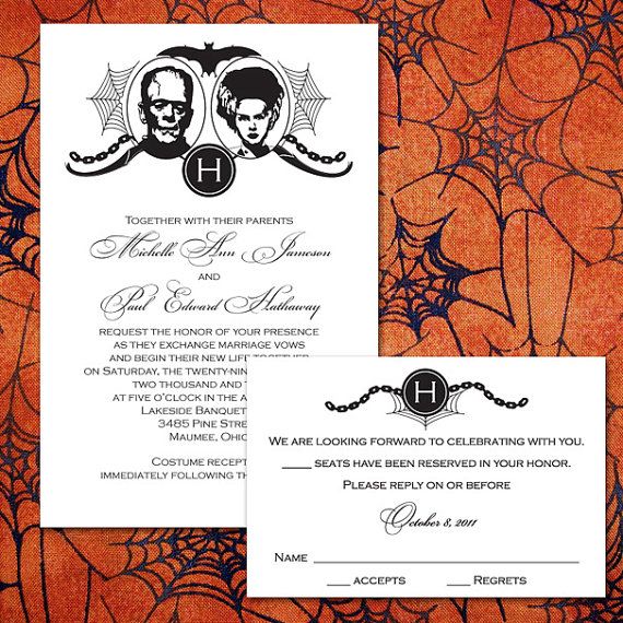Hochzeit - Custom Frankenstein Halloween Wedding Invitations