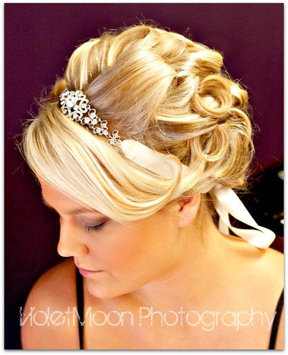 Wedding - Bridal Ribbon Rhinestone Headband,wedding hair accessories,bridal headband rhinestone,wedding headband crystal,bridal headpieces,wedding