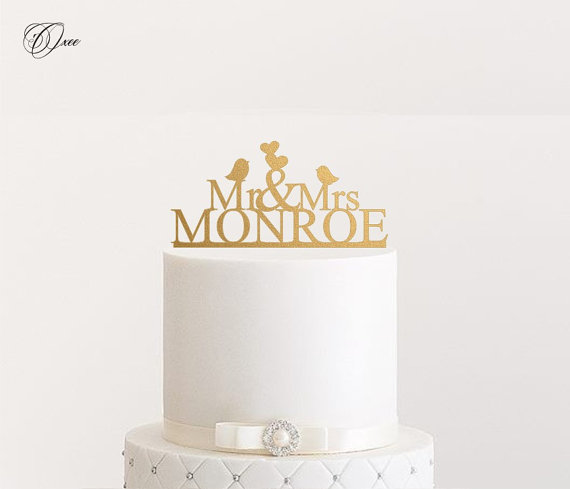 Wedding - Custom name wedding cake topper by Oxee, metallic gold and silver personalized cake toppers