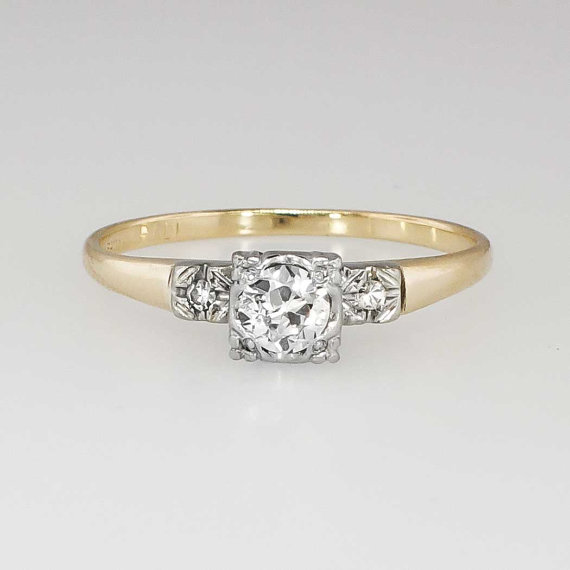 Wedding - Delicate 1930's .32ct t.w. Old European Cut Diamond Engagement Ring 14k/Palladium