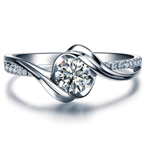 زفاف - Twisted Round Shape Diamond Engagement Ring 14k White Gold or Yellow Gold Art Deco Diamond Ring