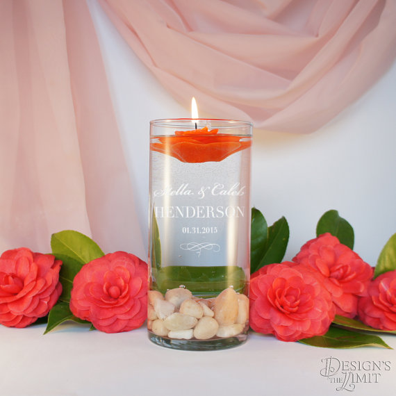 Wedding - Unity Candle Ceremony Personalized Couple's Monogram Vase with Design Options & Optional Candle