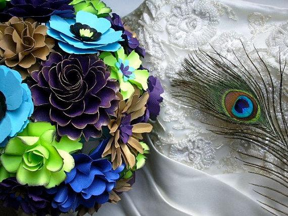 زفاف - Peacock Inspired Wedding Bouquet - Customize your Style and Colors - Made To Order
