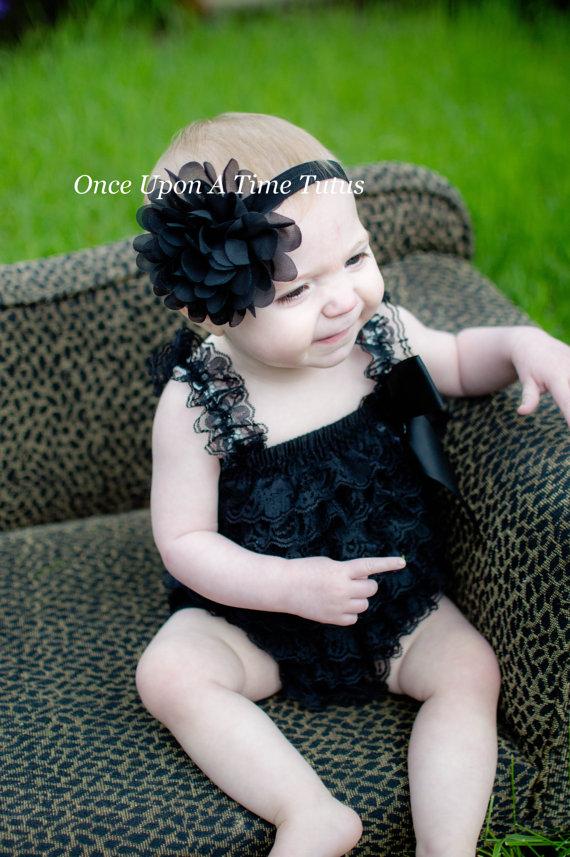 Wedding - Solid Black Chiffon Dressy Headband - Baby Girl Hairbow Photo Prop - Little Girls Christmas Holiday Hair Bow - Toddler Hair Accessory
