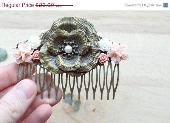 Wedding - 30% OFF Pink Rose Flower Hair Comb Wedding Hair Piece Roses and Leaves Hair Accessories Pins