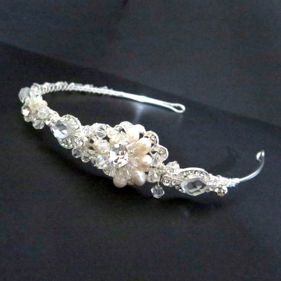 Свадьба - Bridal headband, Wedding headband, Bridal headpiece, Pearl and crystal headpiece, Freshwater pearl