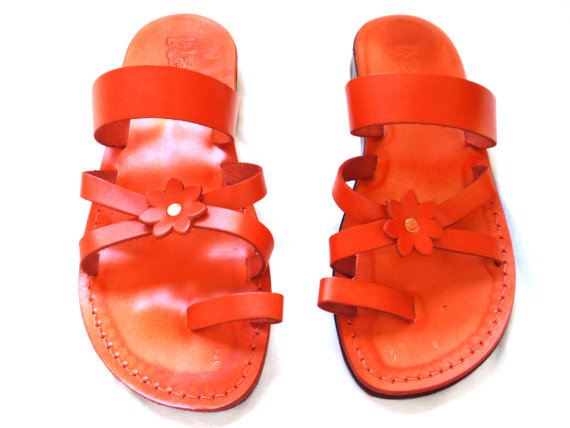 زفاف - SALE ! New Leather Sandals FLOWER Women's Shoes Thongs Flip Flops Flats Slides Slippers Biblical Bridal Wedding Colored Footwear Designer