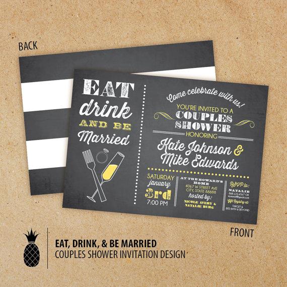 Wedding - Chalkboard Inspired Eat Drink & Be Married Couples Shower Invitations