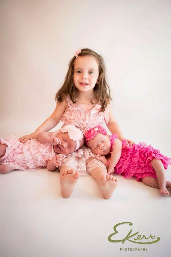 Wedding - Matching Sisters Dress and Romper- Elegant Vintage Baby Pink Lace Dress & Romper Baby-Toddler-Photograpy prop-Flower girl dress