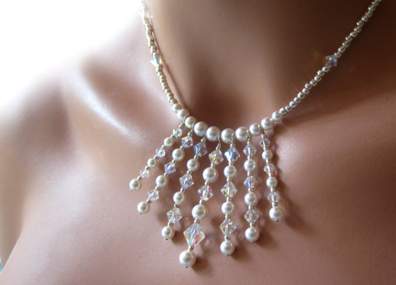 زفاف - Swarovski White Pearl Crystal Wedding Necklace Earring Set Womens Jewelry Bridal Party Gift