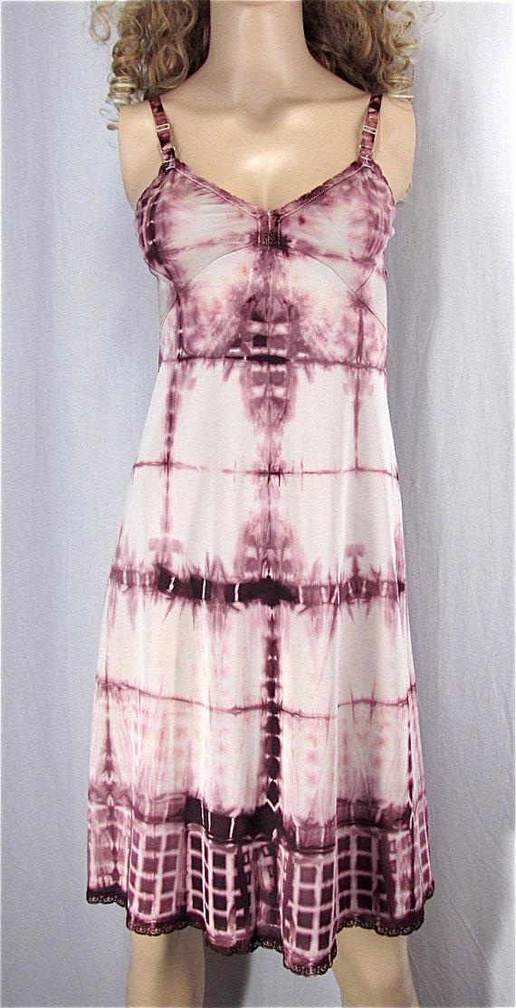 Wedding - Bohemain Nightgown 32 XSmall Tie Dye Slip Dress Upcycled Clothing Vintage Lingerie Hand Dyed Festival Dress Sexy Lingerie Boho Bridal Gift
