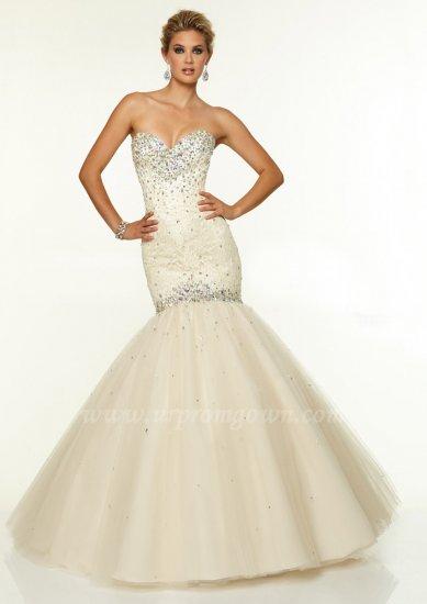 Hochzeit - Champagne Mori Lee 97144 Lace Strapless Mermaid Prom Gowns
