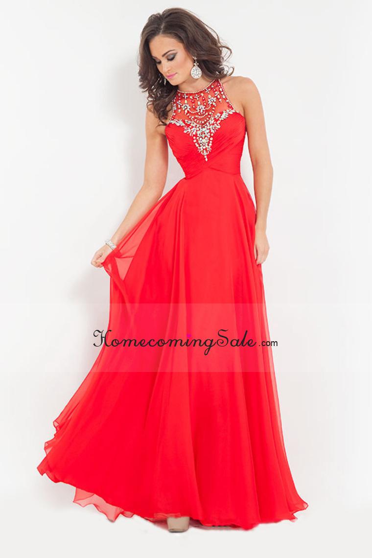 زفاف - 2015 A Line Scoop Sleeveless Floor Length Tulle Red Dresses