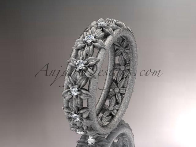 زفاف - 14kt white gold diamond flower wedding ring, engagement ring, wedding band ADLR163