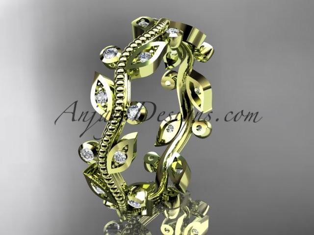 Mariage - 14kt yellow diamond leaf and vine wedding ring,engagement ring,wedding band ADLR1B