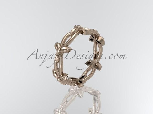Wedding - 14k rose gold leaf and vine wedding ring, engagement ring ADLR19C