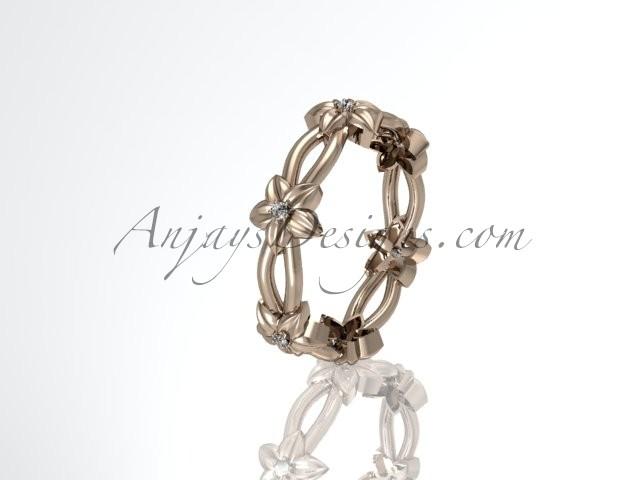 Mariage - 14k rose gold diamond leaf,vine flower wedding ring,engagement ring ADLR19B