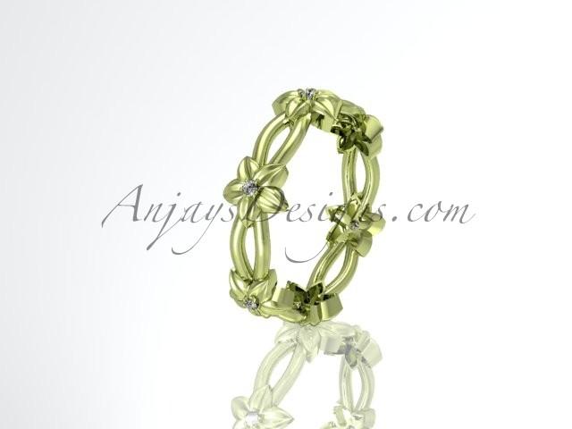 Hochzeit - 14k yellow gold diamond leaf,vine flower wedding ring,engagement ring ADLR19B