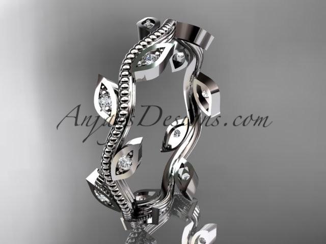 Wedding - 14k white gold diamond leaf and vine wedding ring, engagement ring, wedding band ADLR1B