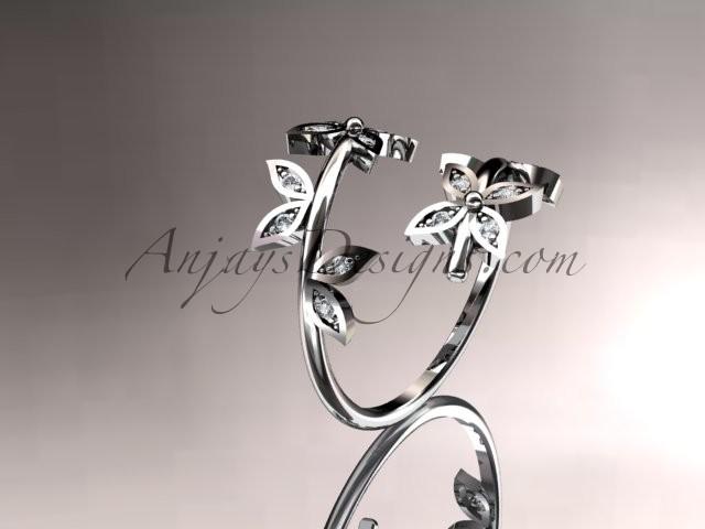 Wedding - 14k white gold diamond leaf and vine wedding ring,engagement ring,wedding band ADLR27
