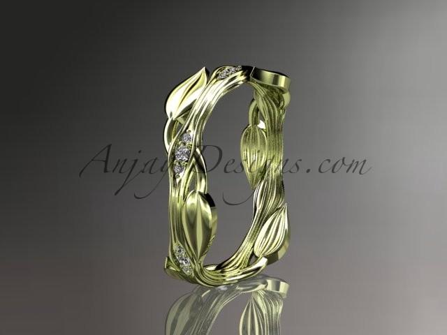 Hochzeit - 14k yellow gold diamond leaf and vine wedding ring, engagement ring ADLR31
