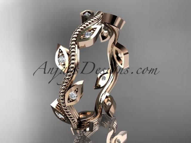 Wedding - 14k rose gold diamond leaf and vine wedding ring, engagement ring, wedding band ADLR1B