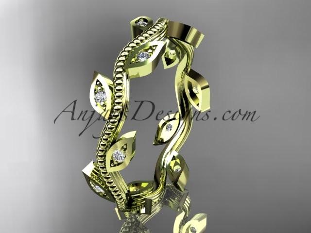 Mariage - 14k yellow gold diamond leaf and vine wedding ring, engagement ring, wedding band ADLR1B