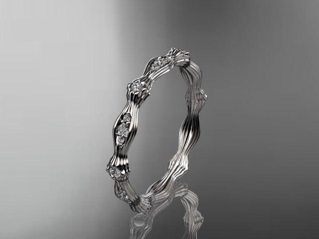 زفاف - 14k white gold diamond leaf and vine wedding ring, engagement ring ADLR21B