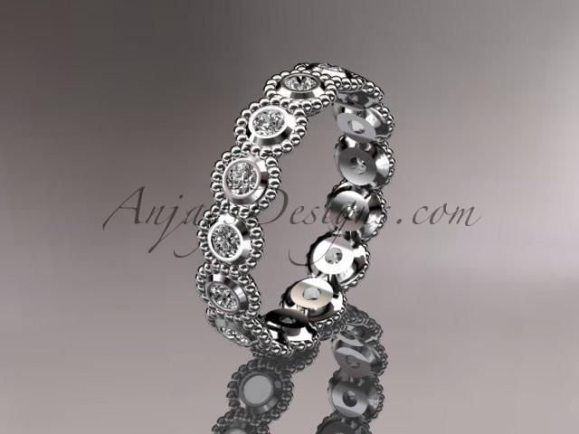 زفاف - platinum white sapphire flower wedding ring, engagement ring, wedding band ADLR345