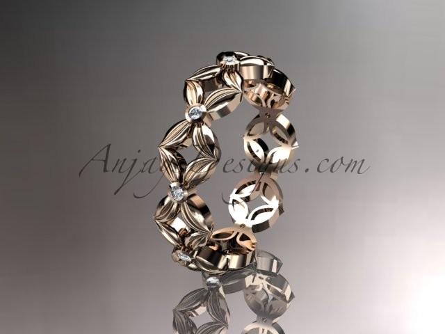 Свадьба - 14kt rose gold diamond flower wedding ring,engagement ring,wedding band ADLR18