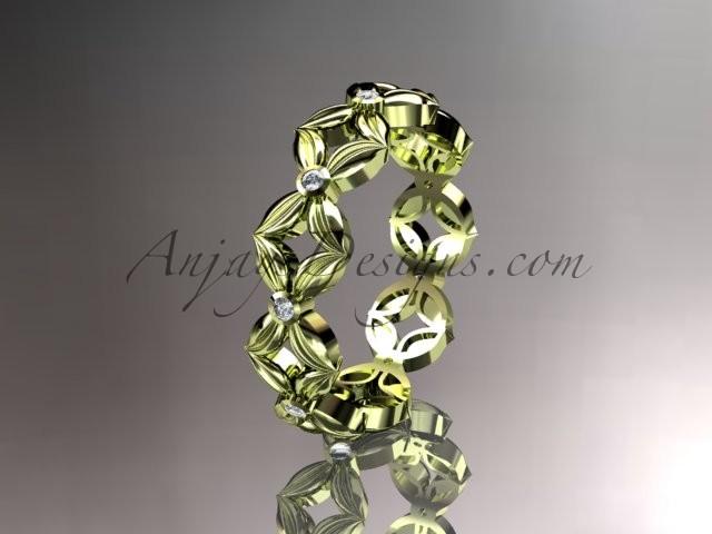 Свадьба - 14kt yellow gold diamond flower wedding ring,engagement ring,wedding band ADLR18