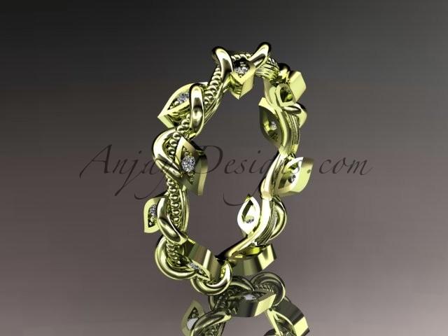 زفاف - 14kt yellow gold diamond leaf and vine wedding ring, engagement ring, wedding band ADLR79