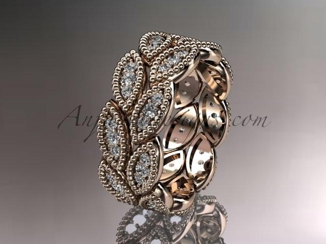 Wedding - 14kt rose gold leaf wedding ring, engagement ring, wedding band.nature inspired jewelry ADLR54