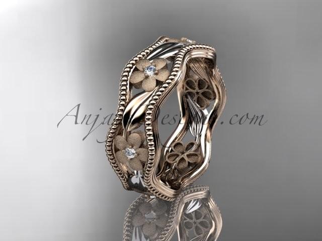 زفاف - 14kt rose gold diamond flower wedding ring, engagement ring, wedding band. ADLR190