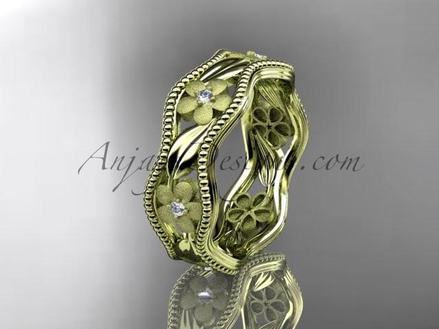 Mariage - 14kt yellow gold diamond flower wedding ring engagement ring wedding band ADLR190