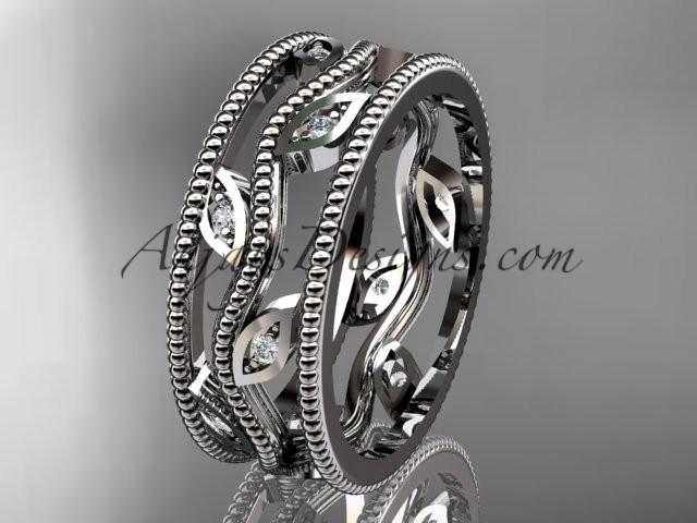 Mariage - 14k white gold diamond leaf and vine wedding band,engagement ring ADLR7B