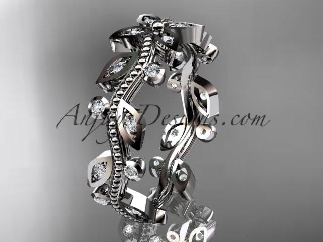زفاف - platinum diamond leaf and vine wedding ring, engagement ring, wedding band ADLR3B