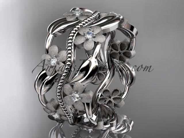 زفاف - 14kt white gold diamond leaf and vine wedding band, engagement ring ADLR188B