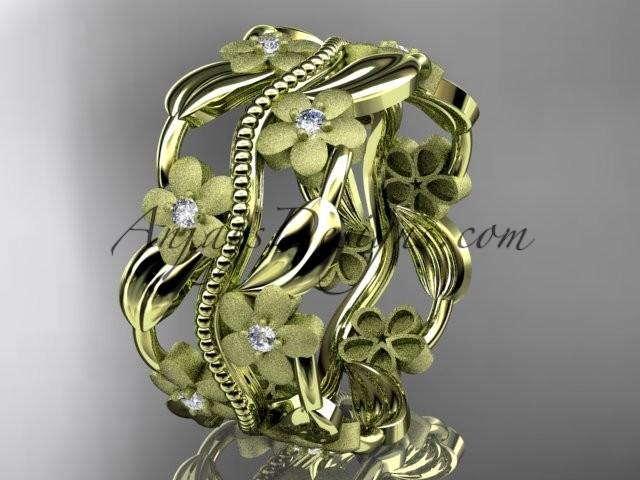 زفاف - 14kt yellow gold diamond leaf and vine wedding band, engagement ring ADLR188B