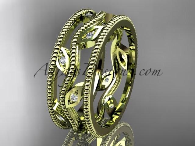 Wedding - 14k yellow gold diamond leaf and vine wedding band,engagement ring ADLR7B