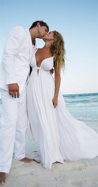 Свадьба - 2015 Empire Beach Wedding Dresses With Straps V Neckline White Chiffon Summer Backless Wedding Dress From Meetdresses