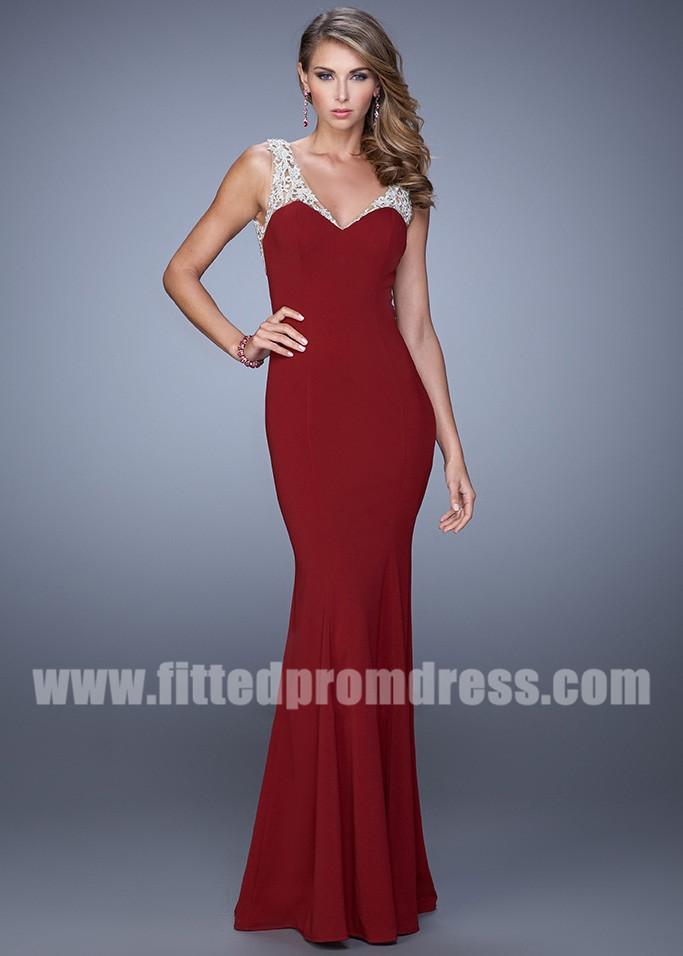 Mariage - 2015 Fitted Long V Neck La Femme 21221 Open Back Prom Dress