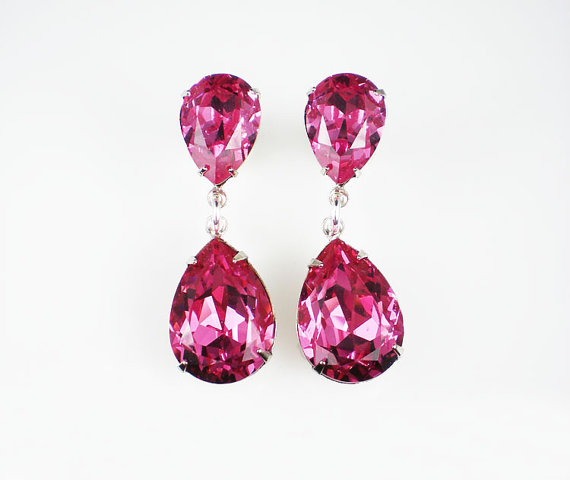 Mariage - Rhinestone Earrings Rose Pink Swarovski Dangle Earrings Wedding Jewelry Bridesmaid Jewelry Earrings MADE TO ORDER