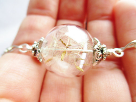 زفاف - Dandelion Seed Glass Orb Terrarium Necklace, Small Orb In Silver, Bridesmaids Gifts, Nature Inspired Hipster Jewelry