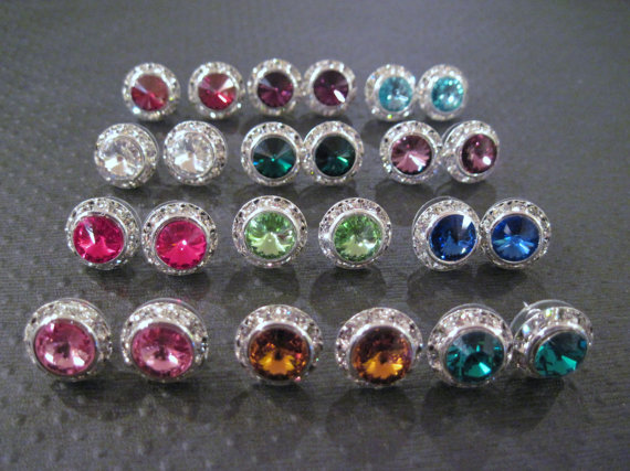 زفاف - SET OF 6 PAIR--Crystal Studs/ Swarovski Earrings/ Bridesmaid Earrings/ Bridal Jewelry/ Wedding Jewelry/ Halo Earrings/ Bridesmaid Gift