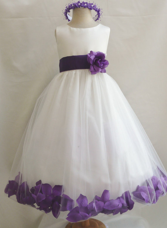 زفاف - Flower Girl Dresses - IVORY with Purple Rose Petal Dress (FD0PT) - Wedding Easter Bridesmaid - For Baby Children Toddler Teen Girls